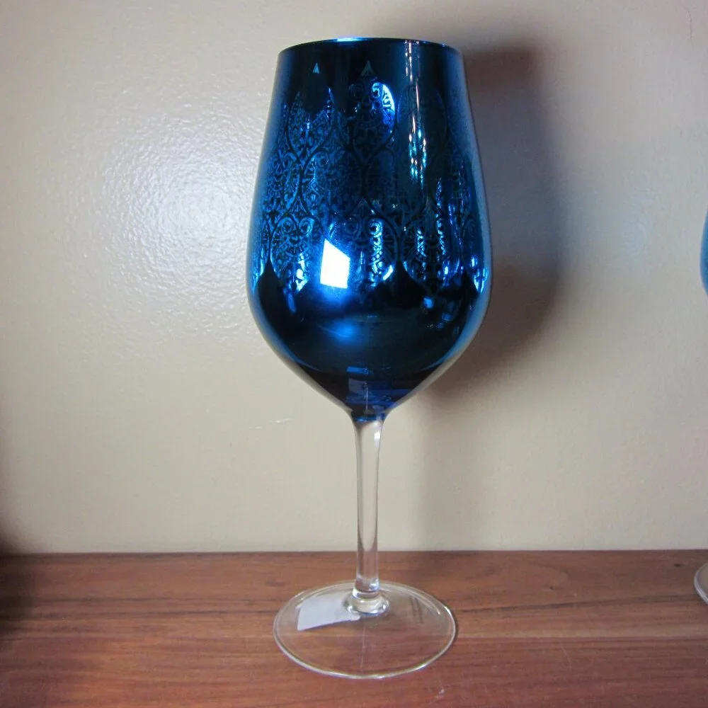 28 oz Z. Gallerie Puccini goblet wine glass peacock blue NWT (W5026)